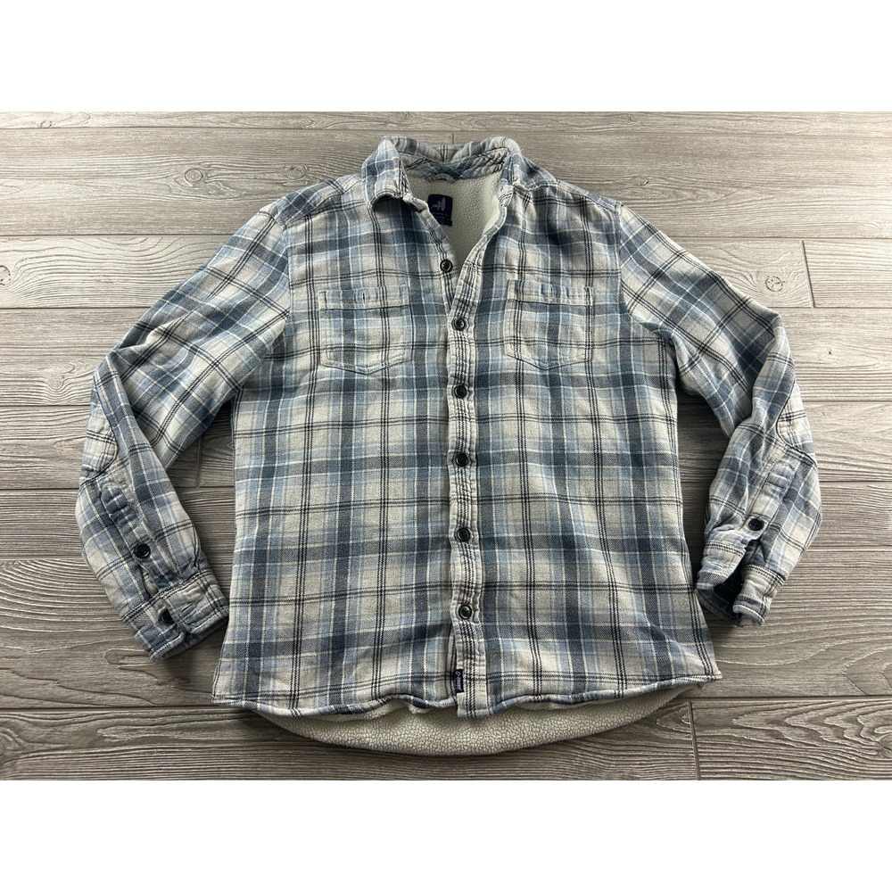 Johnnie O Flannel Shacket Shirt Jacket Mens Medium Blue Plaid Button Up Casual